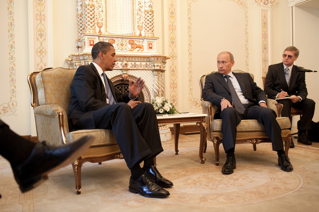 President Barack Obama meets with Prime Minister Vladimir Putin at his dacha outside Moscow, Russia, July 7, 2009. (Official White House Photo by Pete Souza)