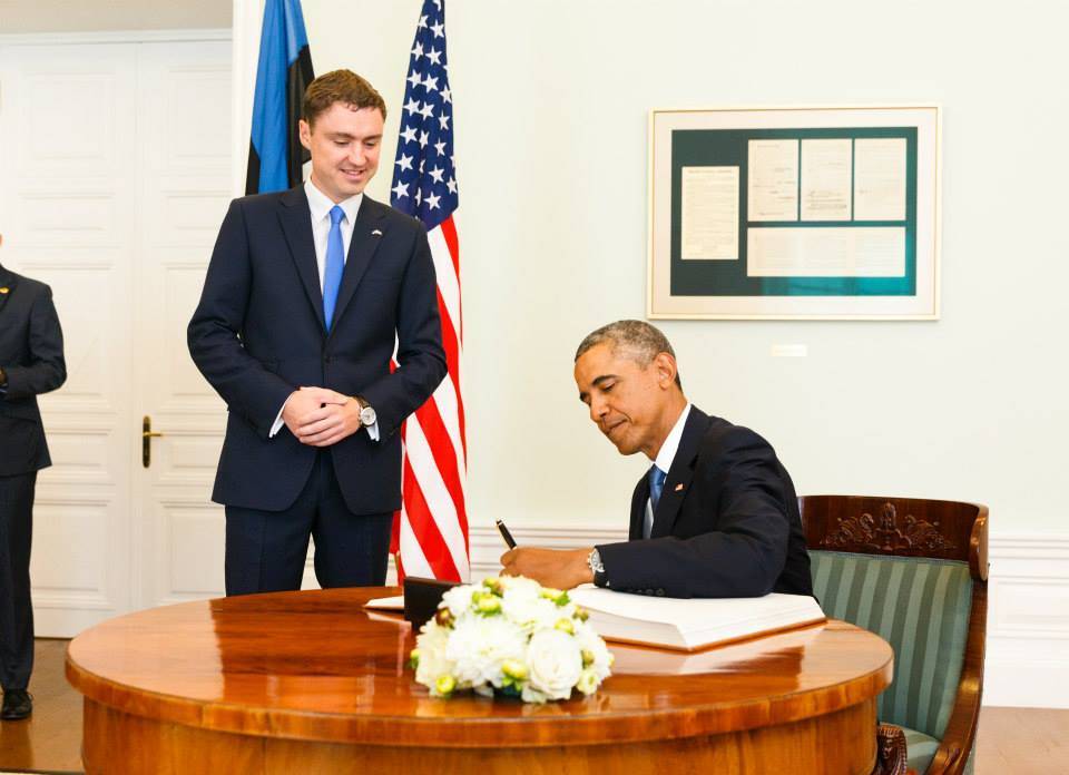 Taavi Rõivas meeting Barack Obama in Stenbock House in September 2014