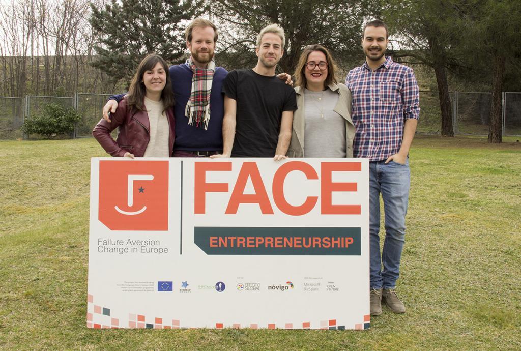 The FACE team, from left to right: the international press officer, Ana Martínez; the project officer, Ricardo de Rada; the international communication officer, Javier Magarinos; the project manager, Blanca Rabena; and the video editor, Guillermo Verdejo.