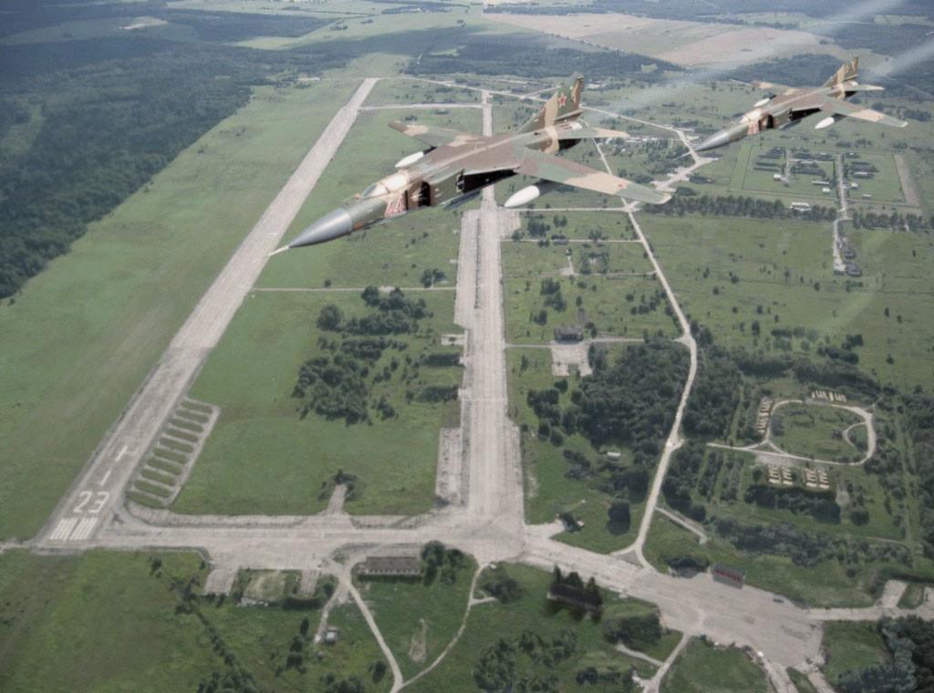 A pair of Soviet MIG-23 fighters above Tapa airfield in Soviet-occupied Estonia, 1980s.