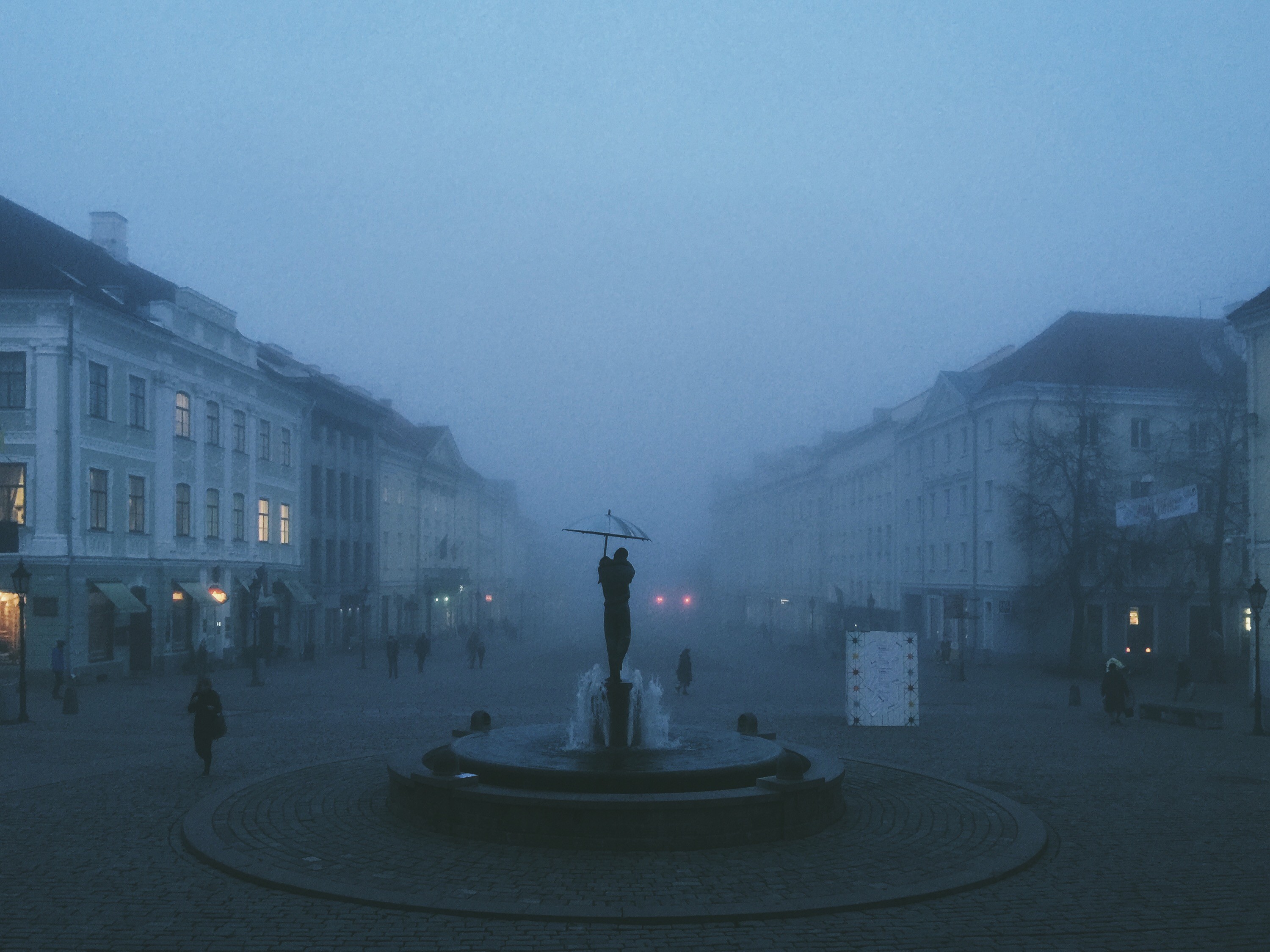Tartu Town Hall Square. This laid-back classicist old town is where my Tartu office lies. Nothing beats the foggy weather during the blue hours of short late autumn days. It’s soft, sweet and relaxing for some – and, yes, appallingly morbid for others.