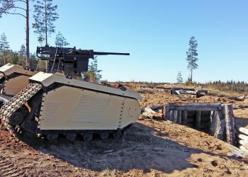 An unmanned combat vehicle, manufactured by the Estonian defence company, Milrem.