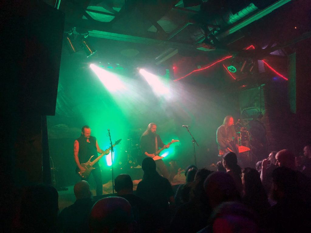 Metsatöll performing live in Chicago on 23 September 2019. From the left: Raivo Piirsalu, Markus Teeäär, Lauri Õunapuu. Photo by Sten Hankewitz.