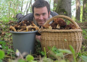 Estonian scientist Leho Tedersoo showing off his early spring mushroom haul. Photo by Leho Tedersoo