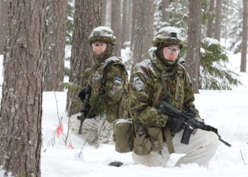 Estonian soldiers at a winter exercise.