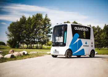 Auve Tech’s hydrogen-powered autonomous shuttle bus. Photo by Auve Tech.