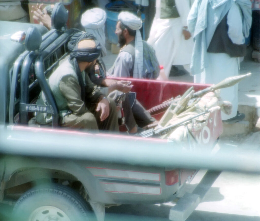 Taliban police patrolling the streets of Herat, Afghanistan. Photo: public domain.