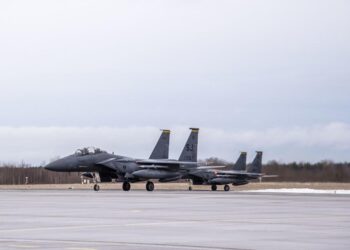 US F-15 Strike Eagle fighter jets arrived at the Ämari Air Base in Estonia. Photo by the Estonian Defence Forces.