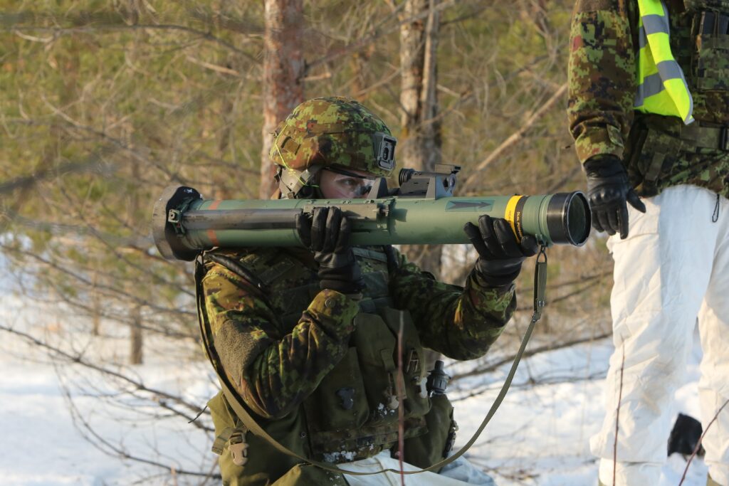 A soldier of Estonian Defence Forces operating a Spanish-made Instalaza rocket-propelled grenade launcher. Photo by the Estonian Defence Forces.