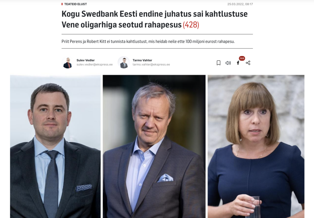 A screenshot of the article on the Eesti Ekspress website that brought hefty fines for the newspaper's journalists.