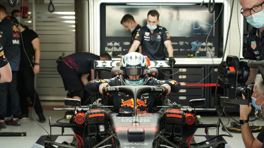 Jüri Vips behind the wheel of the Red Bull RB18 Formula One car. Photo by FIA.