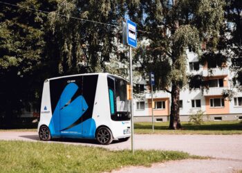 Auve Tech’s self-driving shuttle tested in Mustamäe, Tallinn, in 2022; photo by Auve Tech.