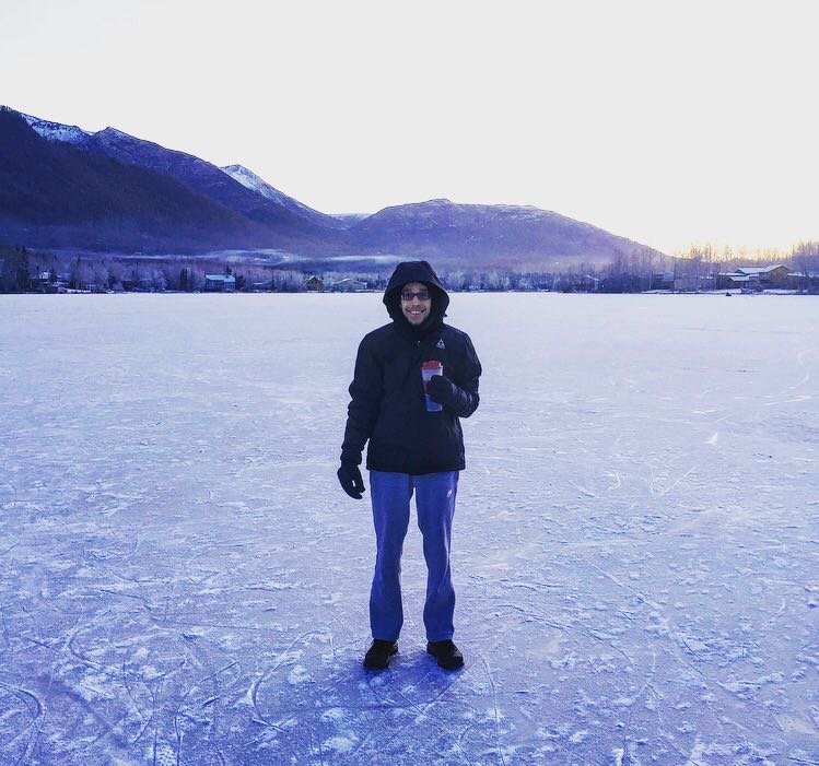 Henry Lindpere freezing in Anchorage, Alaska, in February 2017. Private collection.
