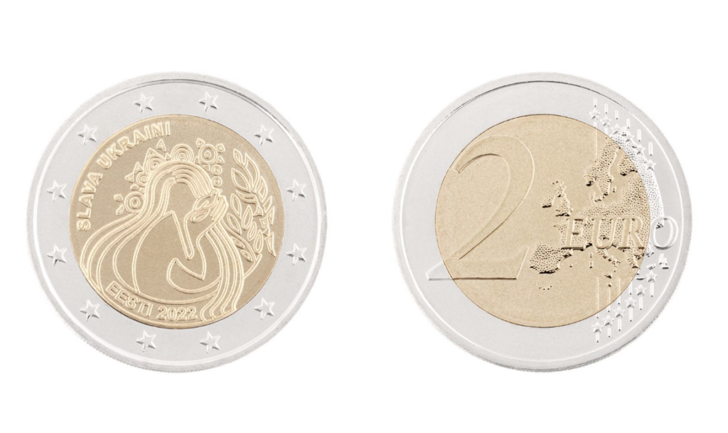 Estonia's €2 coins with a special design dedicated to Ukraine and freedom. Screenshot from the website of the Bank of Estonia.