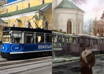 Tallinn’s St. John’s Church now and during the March 1944 bombings. Collage by Adam Rang.