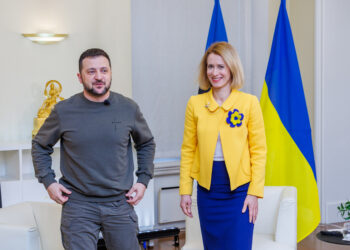 The Ukrainian president, Volodymyr Zelensky, meeting the Estonian prime minister, Kaja Kallas, at Stenbock House in Tallinn on 11 January 2024. Photo by Raul Mee.