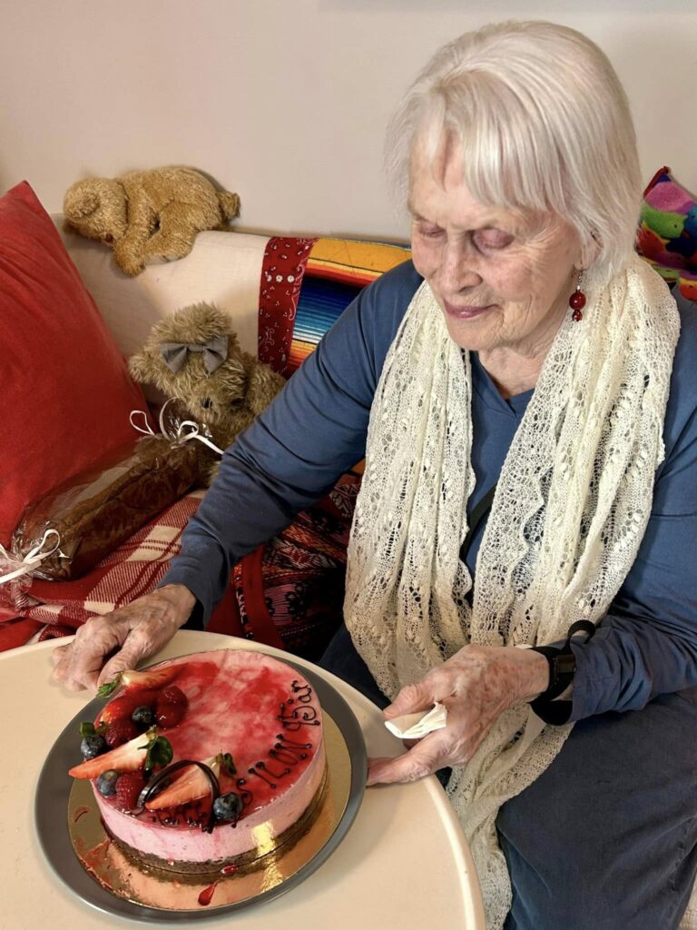 Ilon Wikland at her home in Stockholm, celebrating her 95th birthday on 5 February 2025. Photo courtesy of the Estonian embassy in Stockholm.