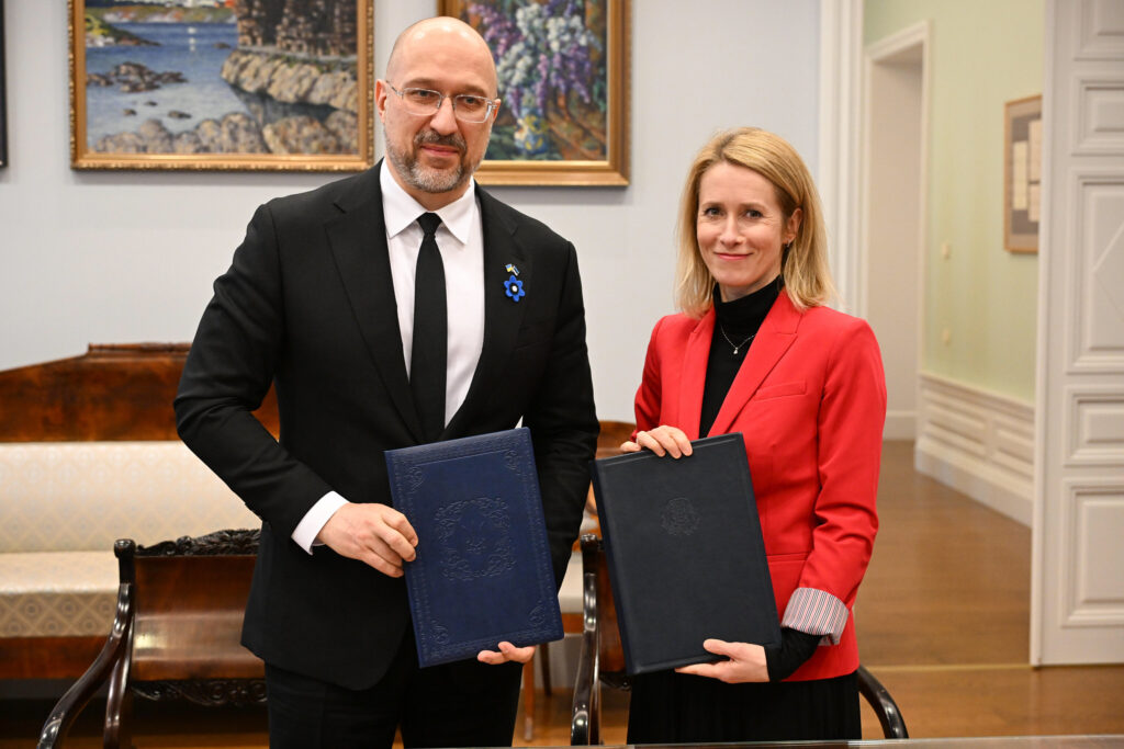 The Ukrainian prime minister, Denys Shmyhal, and the Estonian prime minister, Kaja Kallas, meeting at the Stenbock House on 3 April 2024. Photo by the Stenbock House.