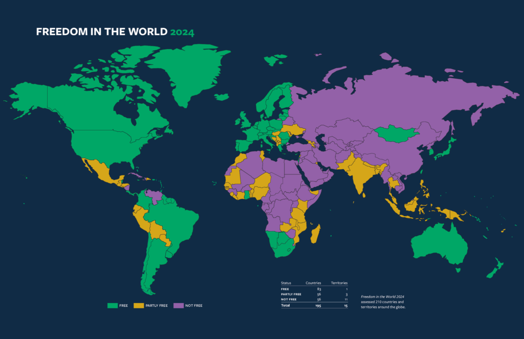 The Freedom House Freedom in the World 2024 map.