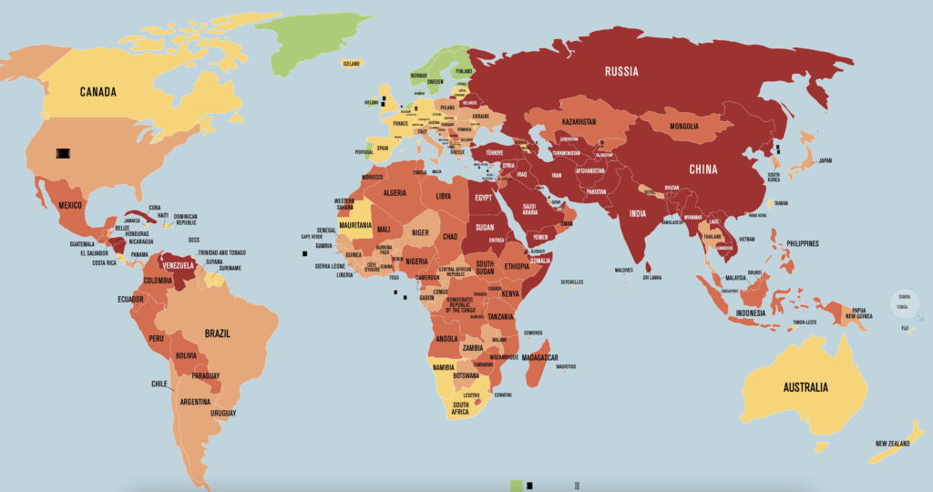 The 2024 World Press Freedom Index map. Image by Reporters Without Borders.