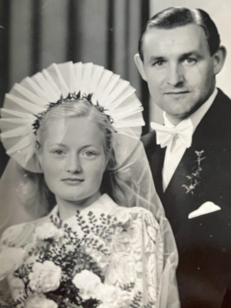 Eha and Hans on their wedding day in Sweden, where they met after escaping Estonia, during an Estonian Guides and Scout camp. Private collection.