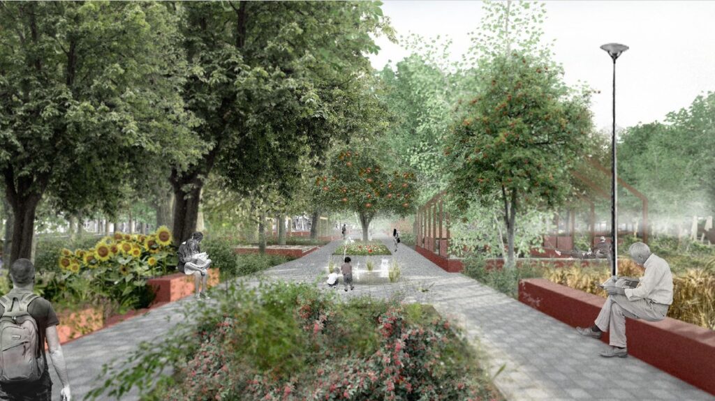 Eek & Mutso’s “Red Lines” wins landscape architecture competition for Ukraine Garden in Tallinn. Image by Eek & Mutso.