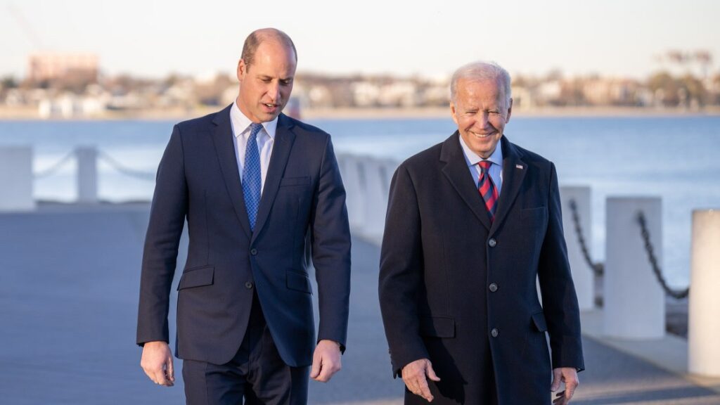 William, Prince of Wales (left), meeting with the US president, Joe Biden, in 2022. Public domain.