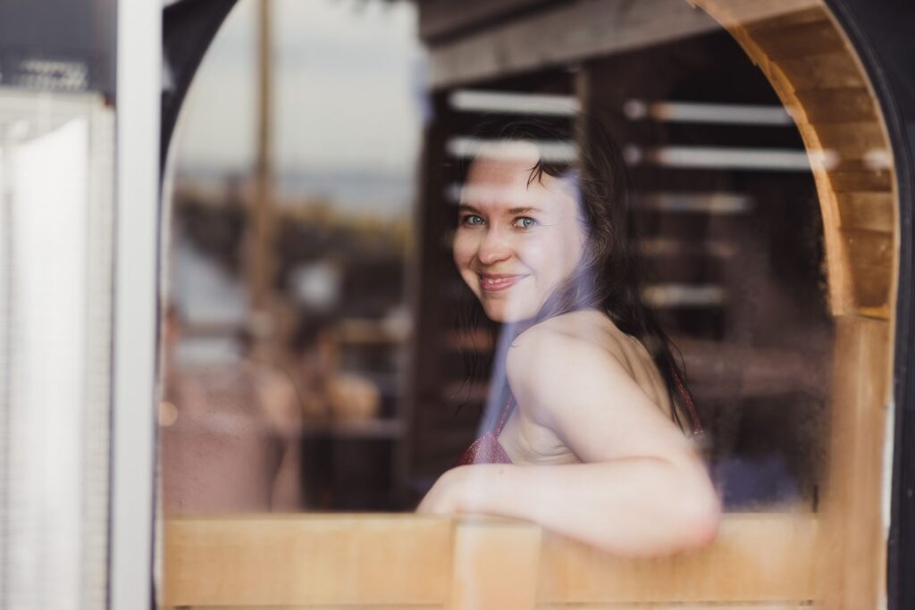 A woman unwinds in a Tallinn sauna. Photo by Silver Gutmann.