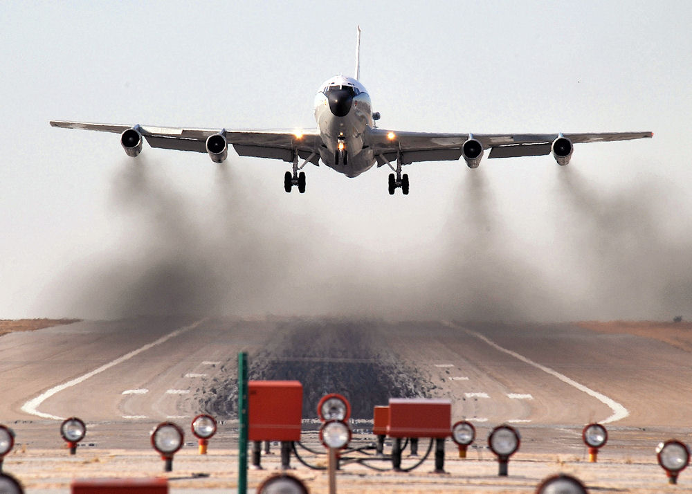 The Constant Phoenix is one of the most specialised reconnaissance aircraft in service. Pictured: a US Air Force WC-135 Constant Phoenix conducting a touch-and-go at Offutt Air Force Base, Nebraska. Public domain.