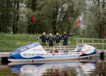 Team Rowtalia on its boat. From the left, Andres Käosaar, Kait Kaarel Puss, Karl Jürgenstein and Arnold Rein Tatunts. Photo by Kaarel Kree.