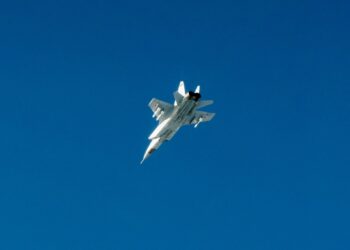 After the Russian MiG-31s left Estonian airspace, Swedish JAS 39 Gripen fighters intercepted and monitored them over the Baltic Sea. Photo by the Swedish Air Force.