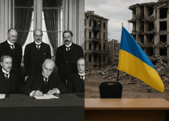 A fractured peace: the ruins of Ukraine mirrored against Europe’s diplomatic calm – a reminder that history’s lessons can fade faster than its echoes.