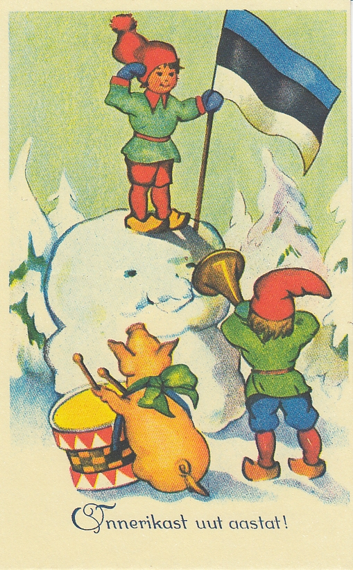 A vintage Estonian New Year's card from the 1920s or 1930s.