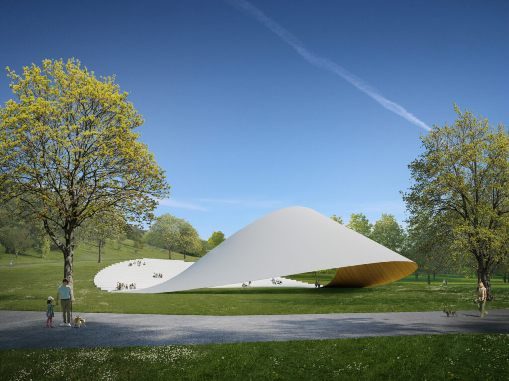 The new Forest Stage will host smaller open-air events of up to 3,000 people and double as a catering area during major festivals. Visualisation by the Song Festival Grounds.