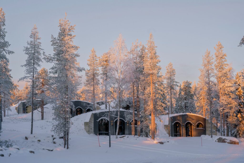 Kaamos Lodge in Finnish Lapland features 80 underground concrete homes made in Estonia by Revonia. Photo: Revonia.