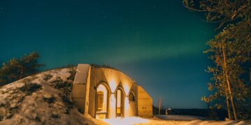 Kaamos Lodge in Finnish Lapland features 80 underground concrete homes made in Estonia by Revonia. Photo: Revonia.