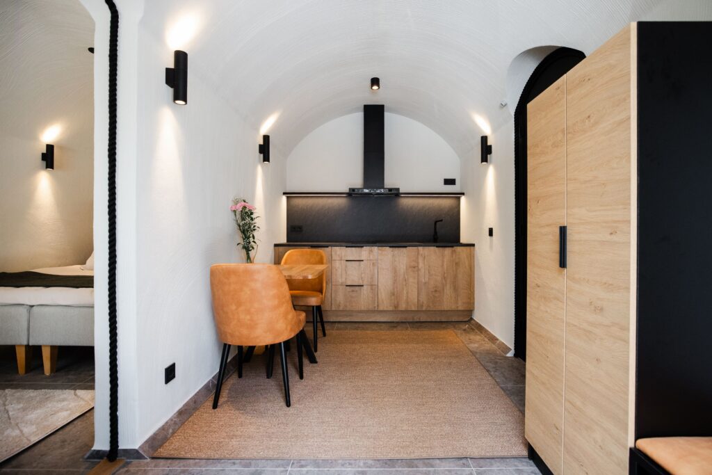 Kaamos Lodge in Finnish Lapland features 80 underground concrete homes made in Estonia by Revonia. Photo: Revonia.