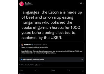 Dan Boeckner's vile, offensive post on X about Estonians. Screenshot.