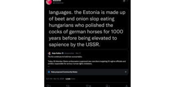 Dan Boeckner's vile, offensive post on X about Estonians. Screenshot.