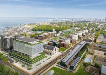 The Volta quarter in Tallinn, a former factory site now being redeveloped into a mixed-use district. Rendering by Endover.