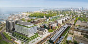 The Volta quarter in Tallinn, a former factory site now being redeveloped into a mixed-use district. Rendering by Endover.