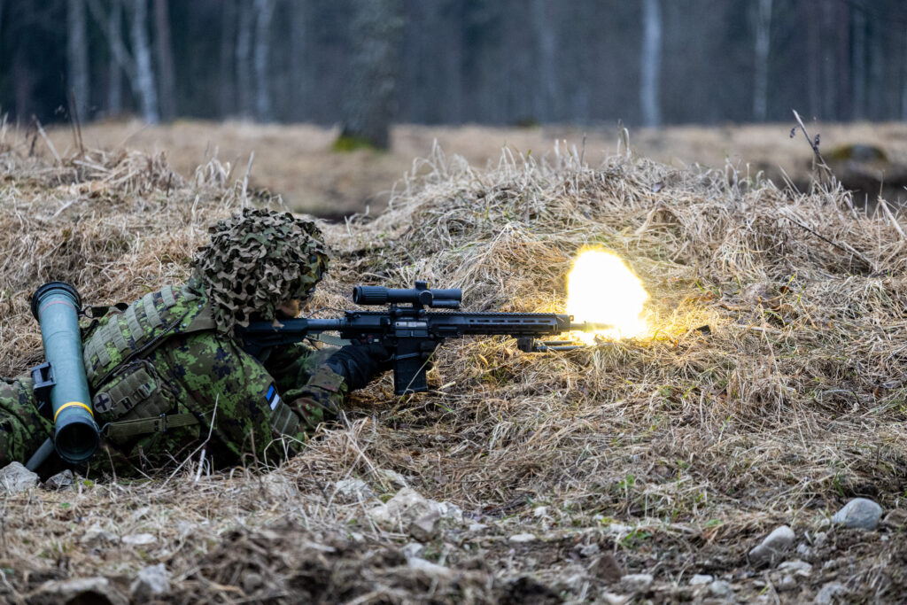 An Estonian soldier takes part in a live-fire exercise, as Estonia continues to sharpen its preparedness and defence readiness. Photo by Hanno Kull / Estonian Defence Forces.