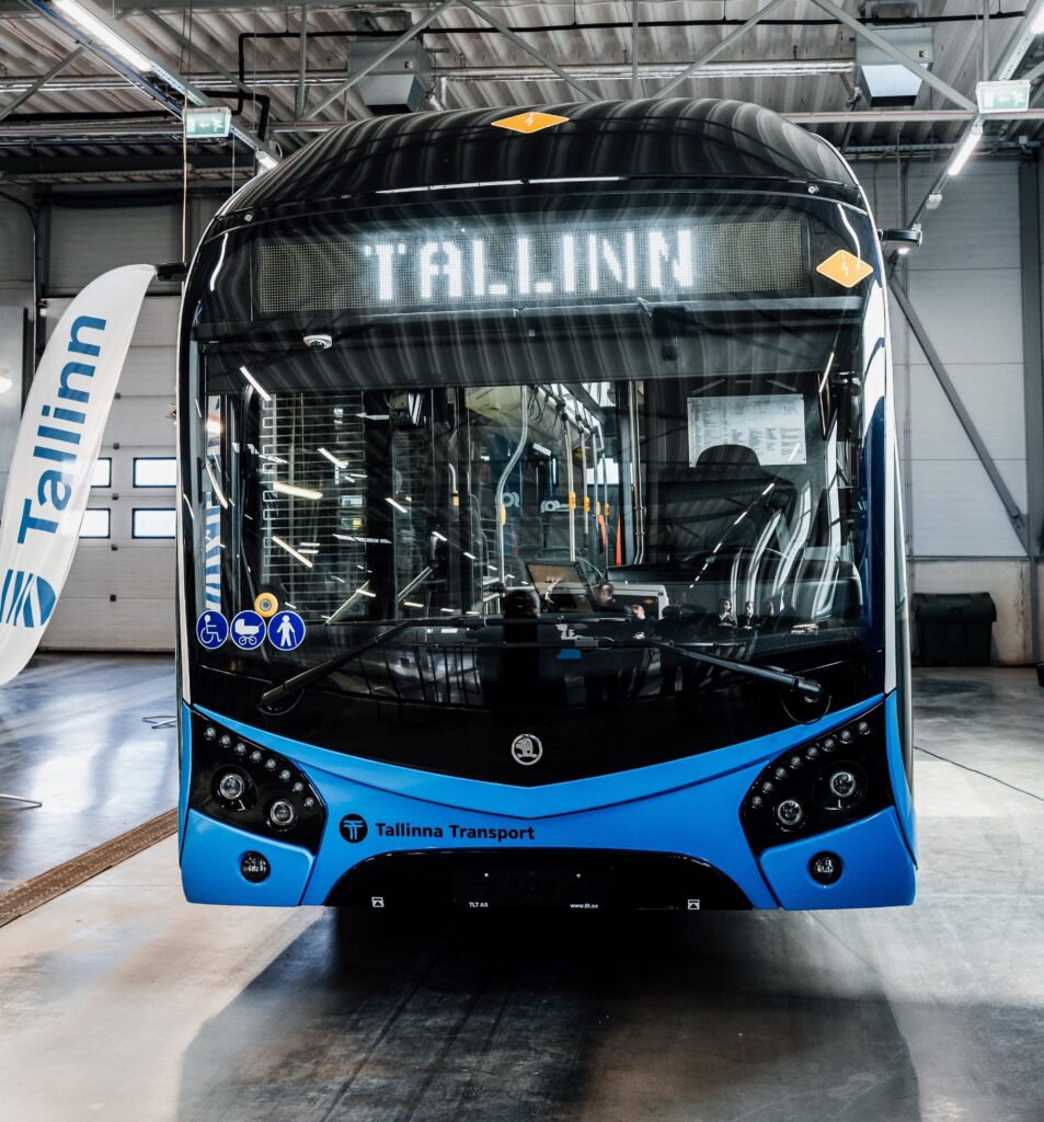 One of Tallinn’s new Škoda battery trolleybuses on display at the launch event in the Estonian capital. Photo by Ellen Rudi.