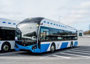 One of the new battery-powered trolleybuses delivered to Tallinn by Škoda Group in April 2026. Photo by Ellen Rudi.