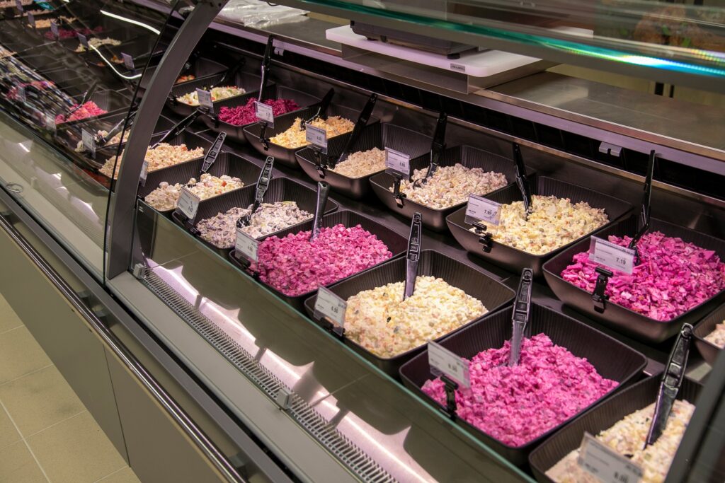 A salad counter at a Coop store in Estonia. Coop Estonia says its planned acquisition of Prisma’s Estonian stores would combine Scandinavian favourites with a stronger offering of local products. Photo by Coop.