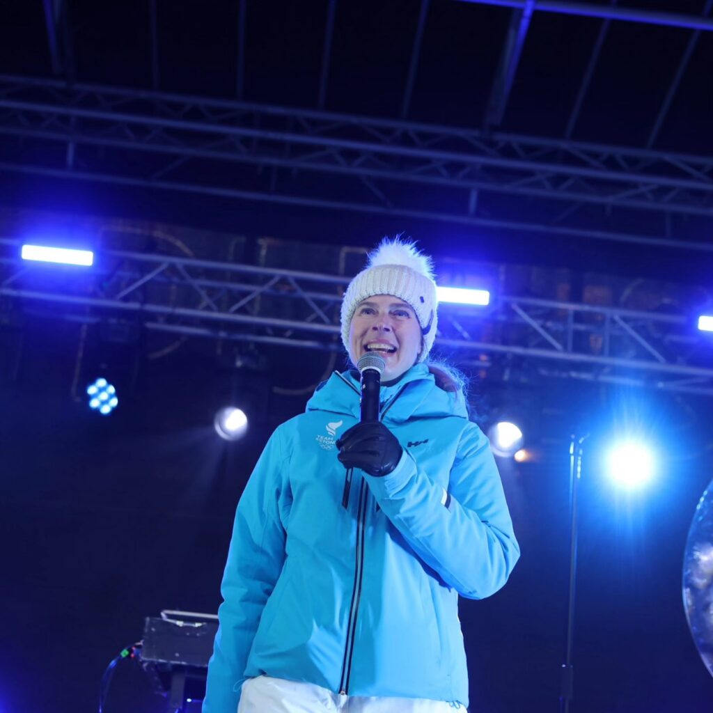 Kersti Kaljulaid at an event in Tallinn’s Rotermann Quarter honouring Henry Sildaru and his coach and father, Tõnis Sildaru, after Henry’s Olympic medal. Critics later cited the occasion – including the claim that Kaljulaid did not shake hands with either Sildaru – as part of the wider dispute over her leadership of the Estonian Olympic Committee. Photo: Kersti Kaljulaid’s official Facebook page