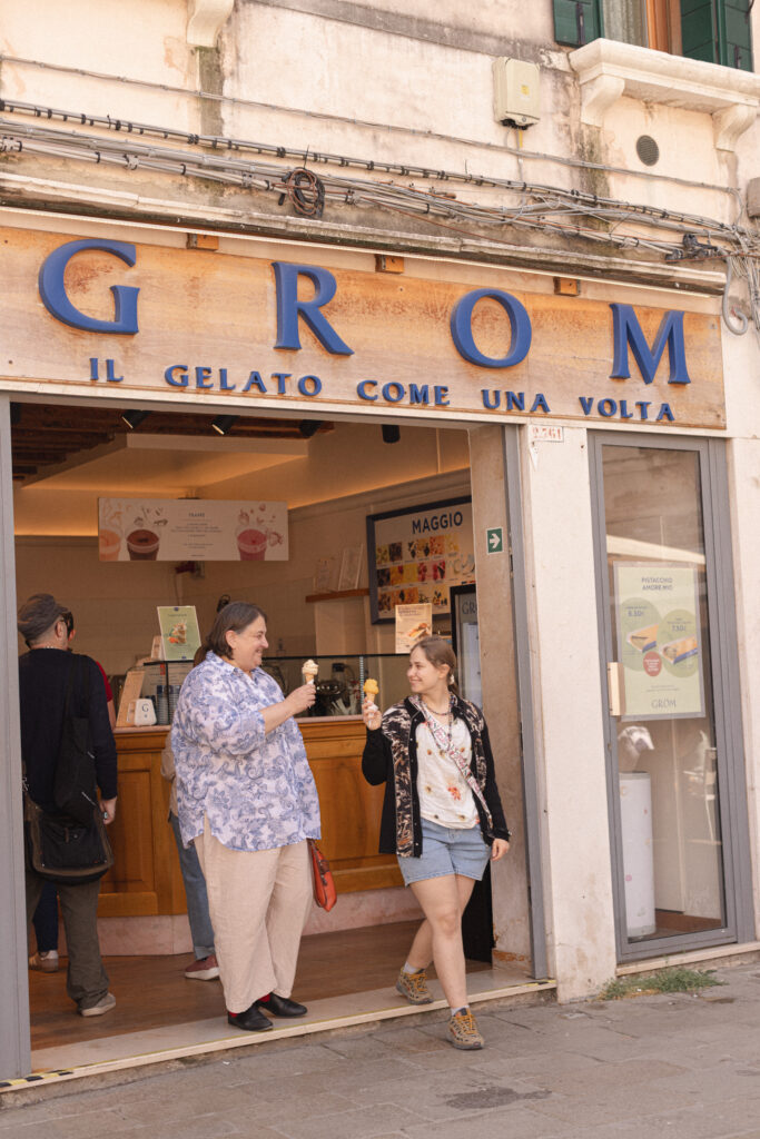 Renata Sõukand with her daughter enjoying ice cream in Venice. Photo by Alina Birjuk.