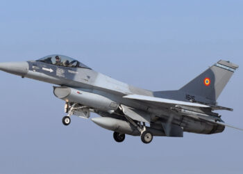 A Romanian Air Force F-16, like the one that shot down a suspected Ukrainian drone over Estonia on Tuesday. Photo by Capt Andrew Layton/US Air Force.