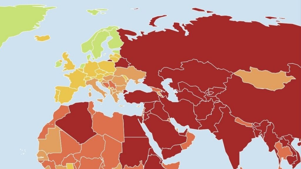 The RSF press freedom map shows Estonia among the world’s highest-ranking countries, while Russia remains near the bottom of the index.
