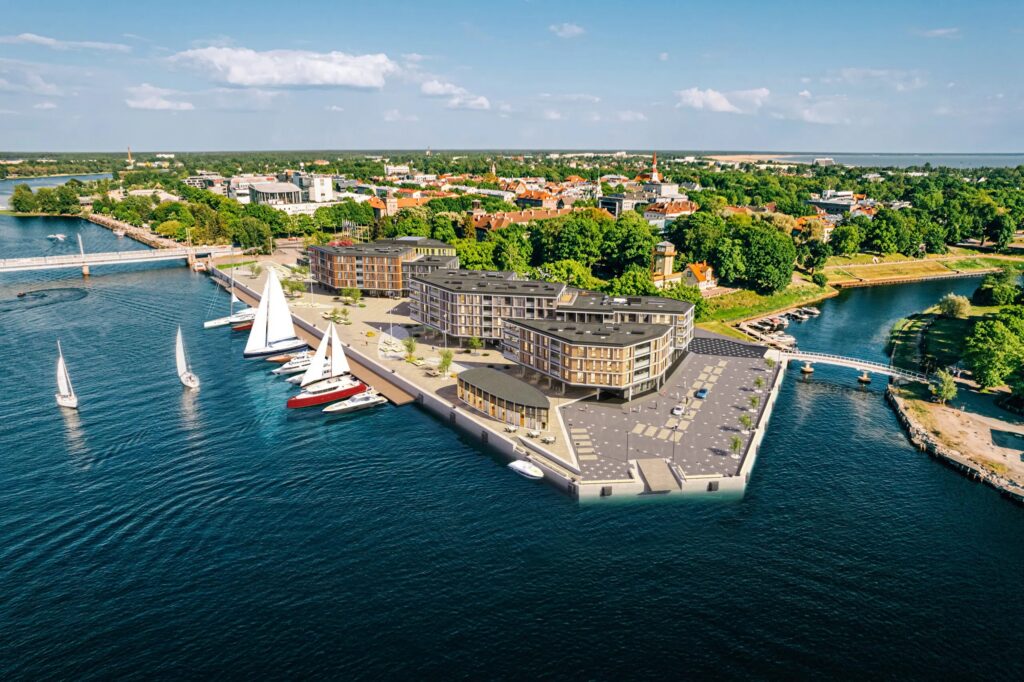 A visualisation of the planned Old Harbour quarter in Pärnu, where a new marina is expected to accommodate yachts up to 120 metres long. Image by Vanasadama Arendus.